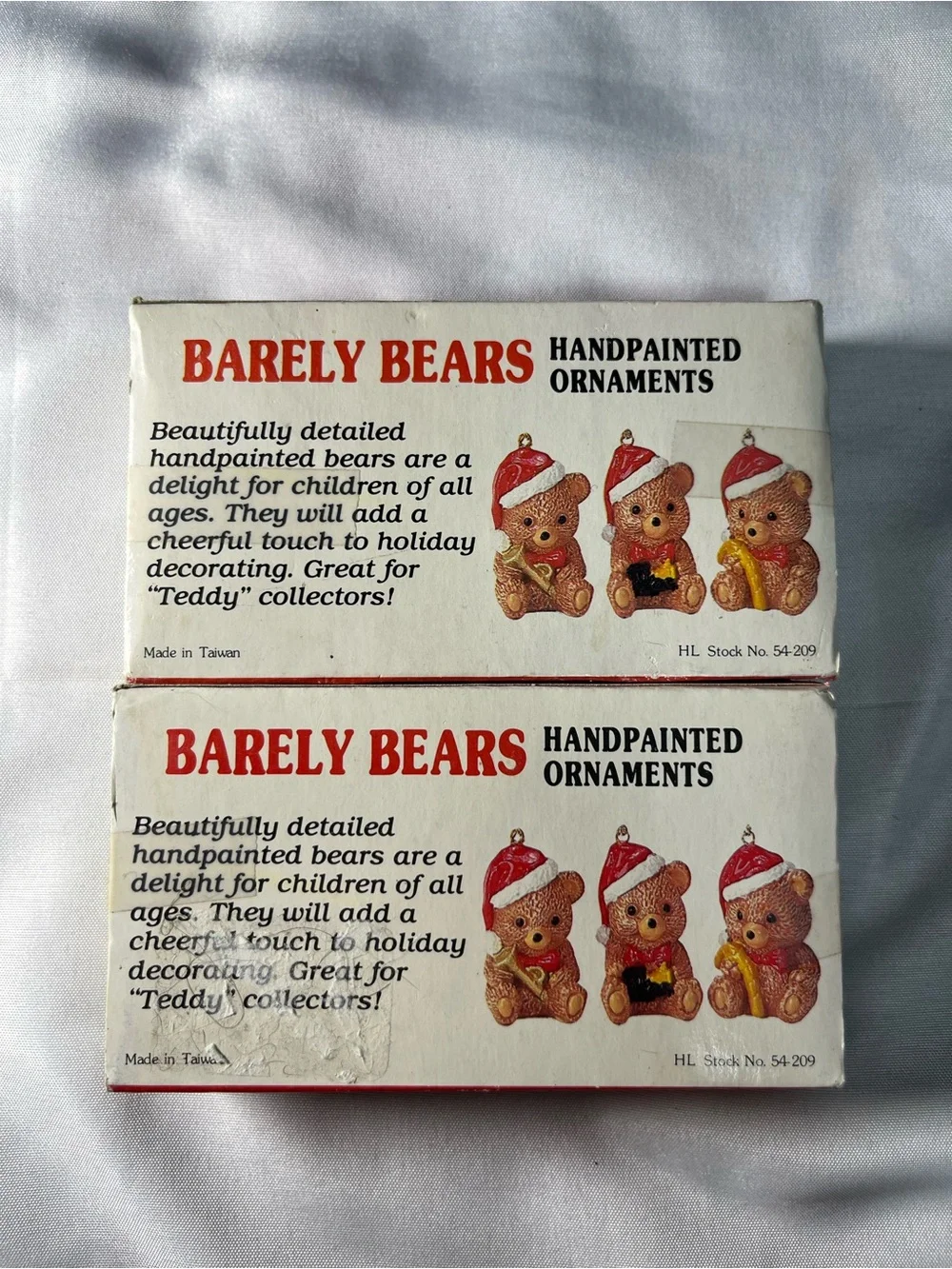 Vintage Barely Bears Santa Bear Christmas Ornaments Set of 6 Mini Hand Painted